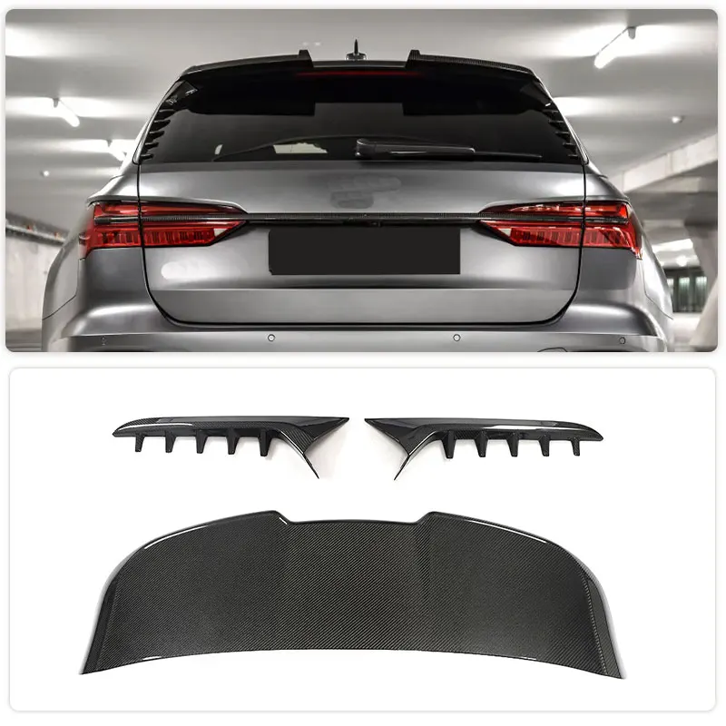 Car Rear Roof Spoiler Wings for Audi RS6 C8 Avant 2019-2022 Auto Racing Rear Spoiler and Window Insets 3PCs/Set Carbon Fiber