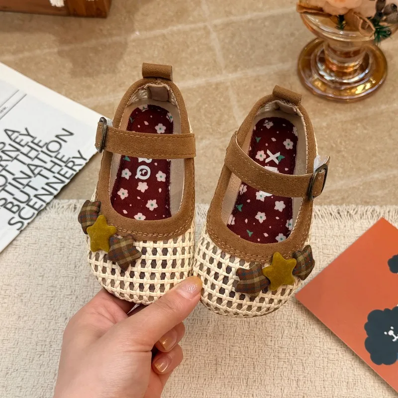 Baby Flache Schuhe Süße Sternchen-Kleinkinderschuhe Geflochtene Runde Zehenpartie 2026 Brandneue Mädchen-Freizeitschuhe Weiche Sohle Rutschfest – Detail 4
