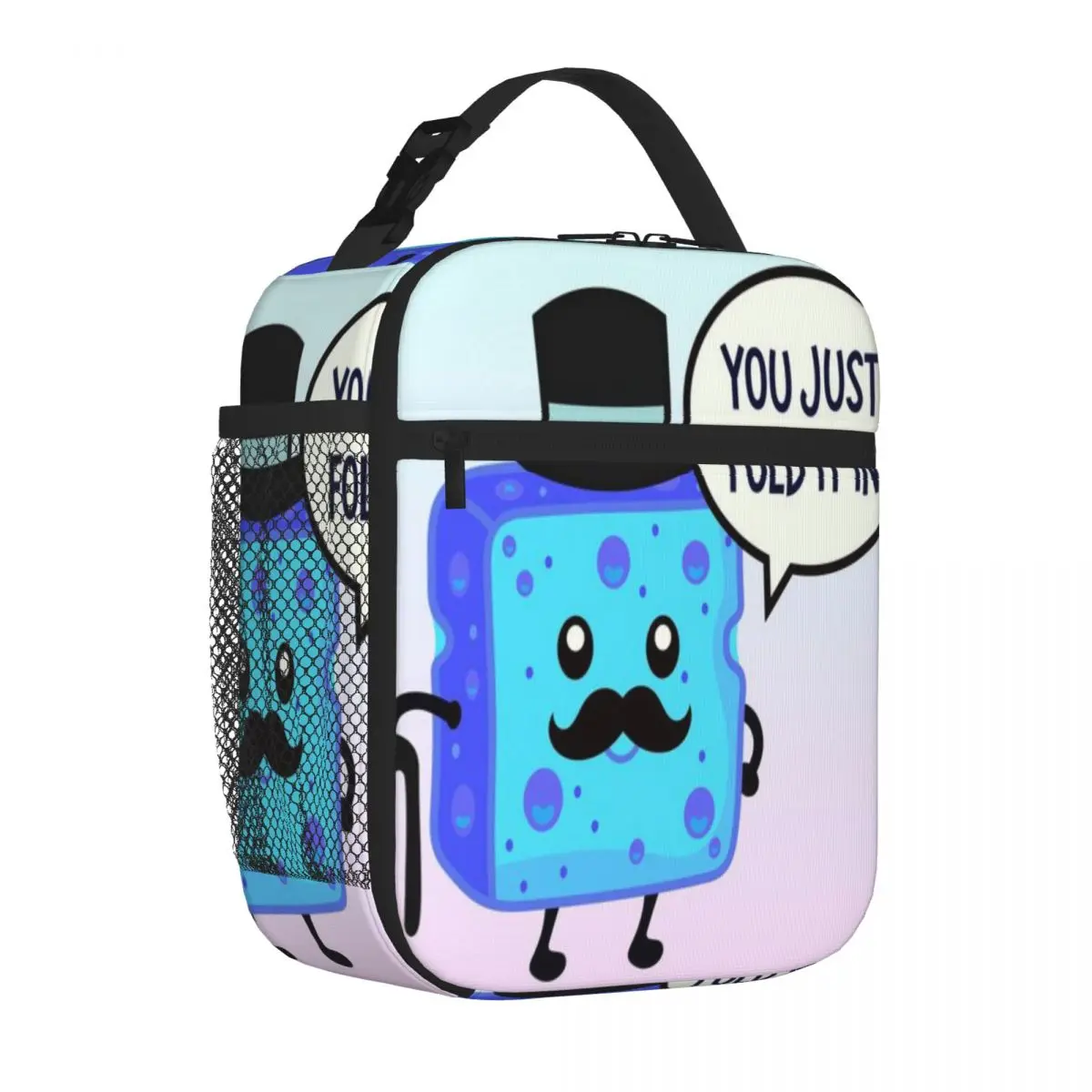 Hot Sale Mustache Blue Cheese You Just Fold It In! Stylish Outline Food Tote Bag Diet Meal Packing Commuter Lunch Bag