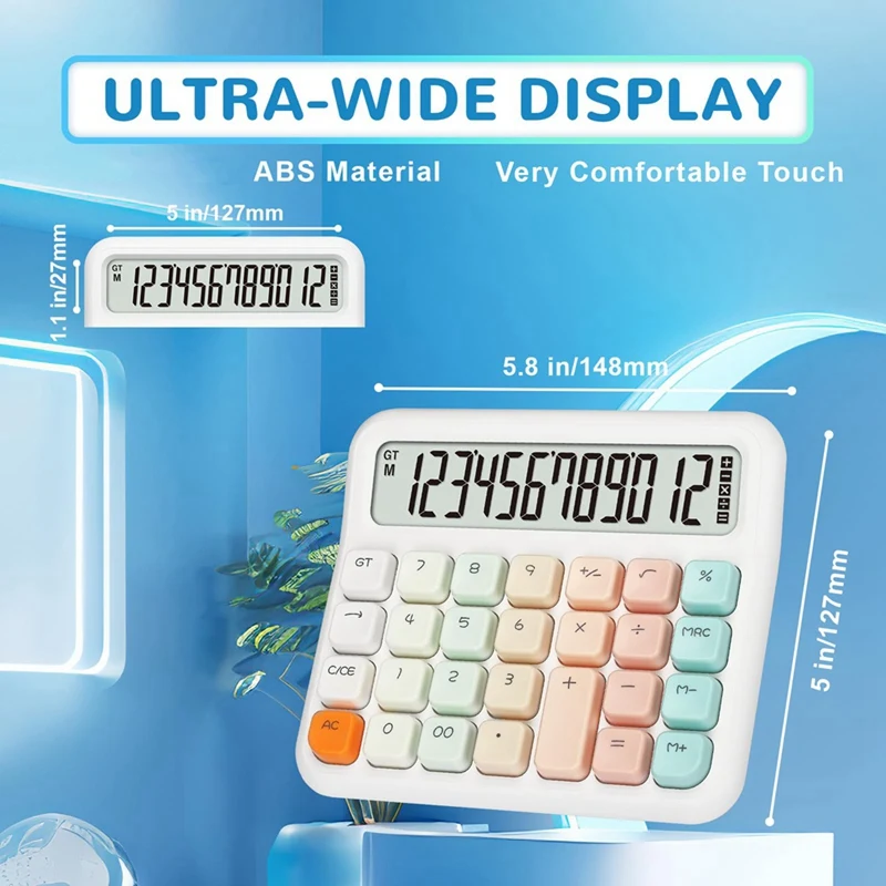 Desktop Calculator 12-Digit Display, Cute And Ergonomic Design With Large LCD Screen For Home, School, Office Use