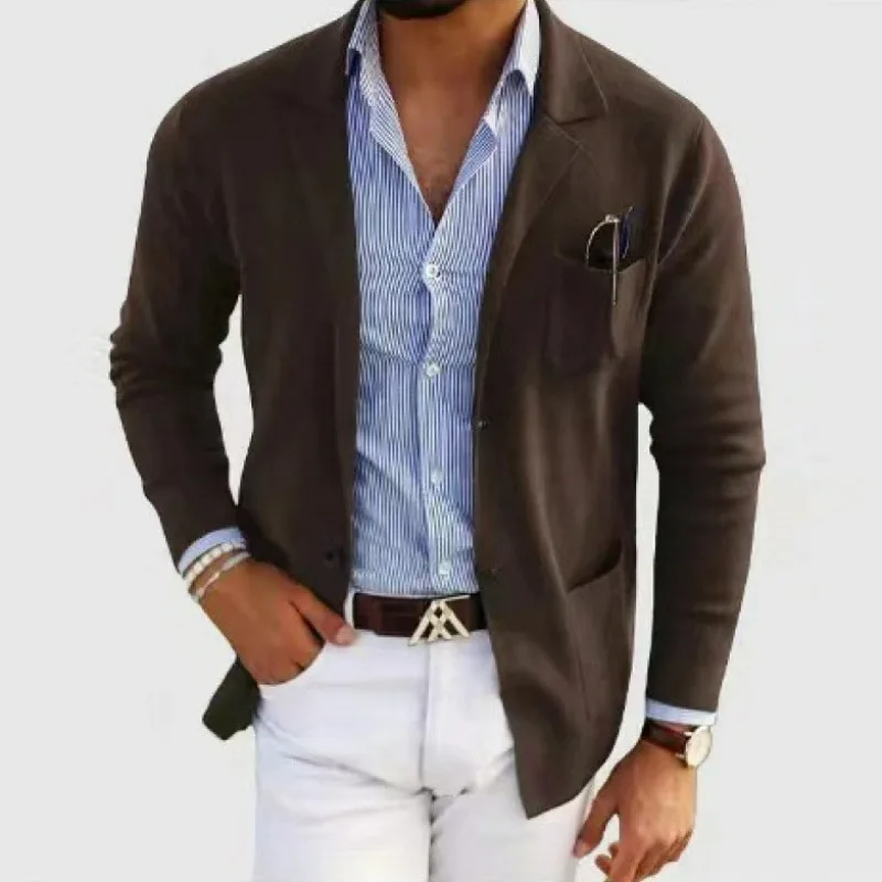 KIDWHXR Herren-Blazer Koreanischer Stil Dünner Einfarbiger Einreihiger Komfortabler Herren-Überzug Slim Fit Langarm mit Taschen Lässiger Herrenanzug-Mantel – Detail 8