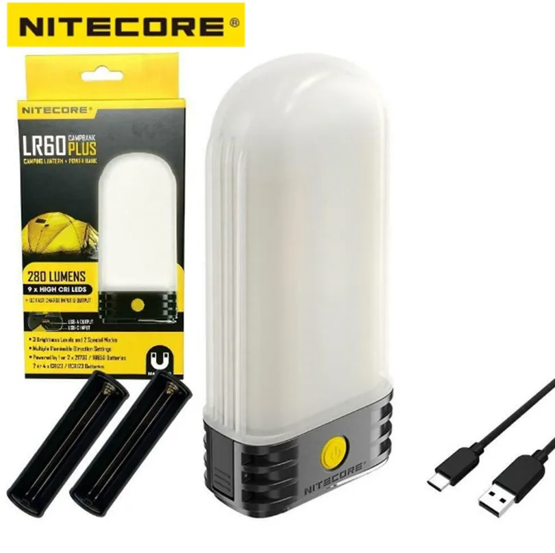 NITECORE LR60 Light Power Bank Charger 280 Lumen Rechargeable Portable HIGH CRI LED Outdoor Camping Lantern By USB-C Charging