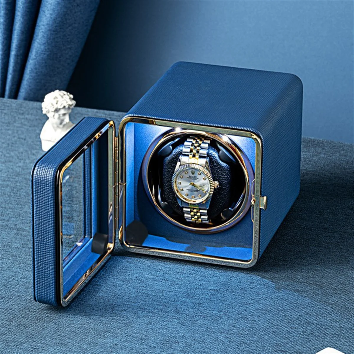 صندوق ساعة اللفاف العمودي الدوار التلقائي ملفاف ساعة واحدة ساعات آلية عرض صناديق المنظم B