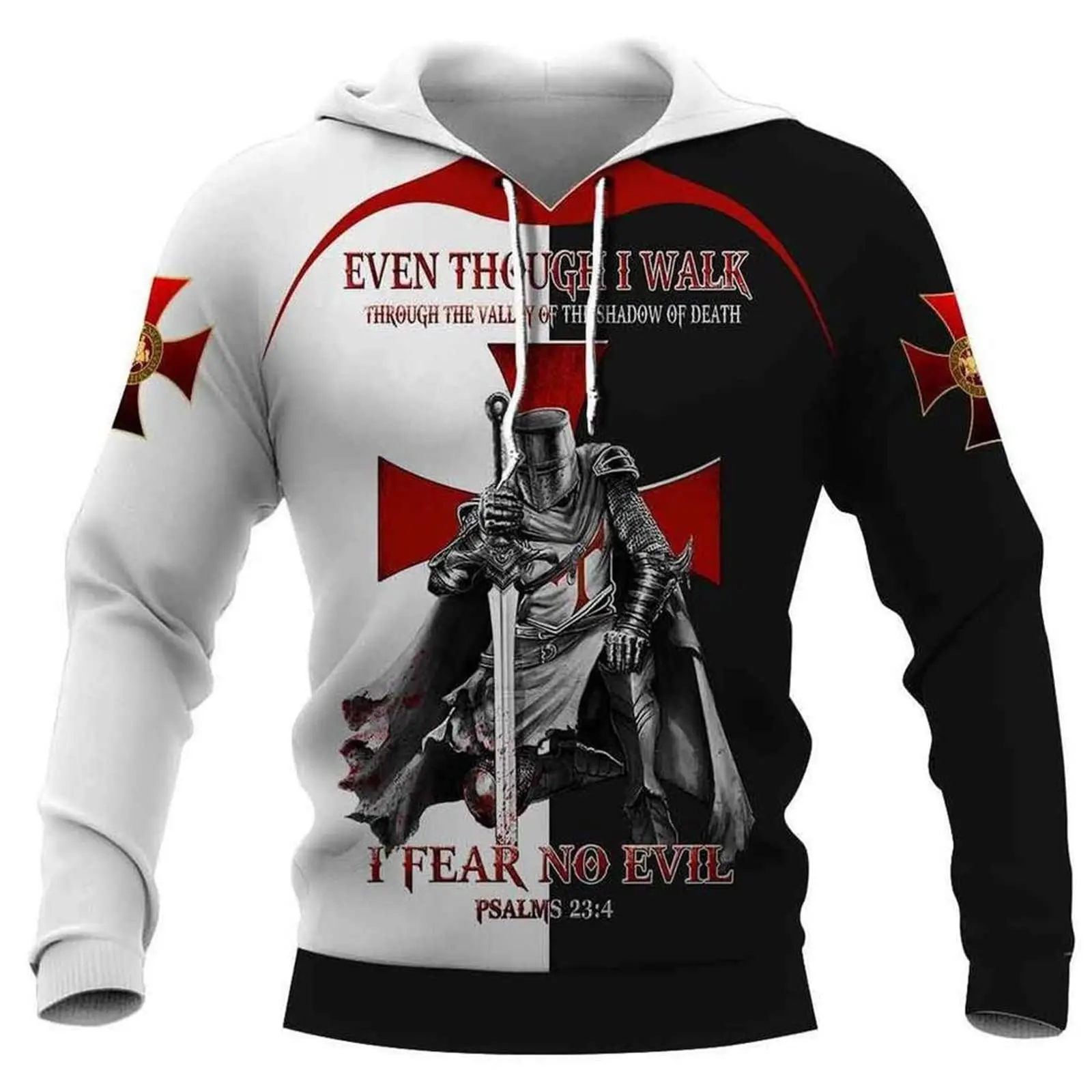 Men Sport Hip Hop Hoodie Templar Knight Print Streetwear Oversized Hooded Sweatshirt Casual Long Sleeve Pullover Hoodies