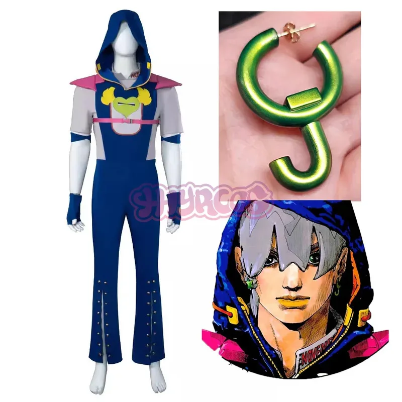Disfraz de Anime Land Jodio Joestar, colgantes para las orejas, Halloween, mujeres, hombres, Cosplay, accesorios para el cabello, guantes, accesorios mb.3