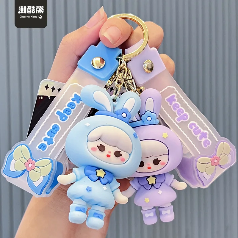 

30pcs Cute Bunny Doll Keychain Silicone Space Suit Cartoon Rabbit Bag Car Pendant Birthday Gift Key Ring Claw Machine Key Chain