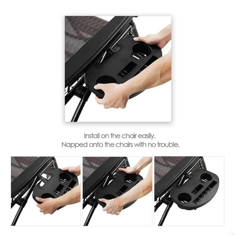 

2 Pack Universal Cup Holder Zero-Gravity Chair Utility Tray Clip On Chair Table with Mobile Device Slot & Tray
