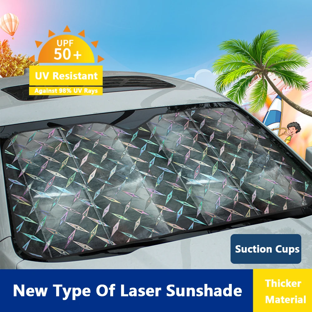 

130X60CM 140X70CM Car Sunshade Cover 1PC Foldable Windshield Laser film Visor Cover Front Rear Block Window Sunshade