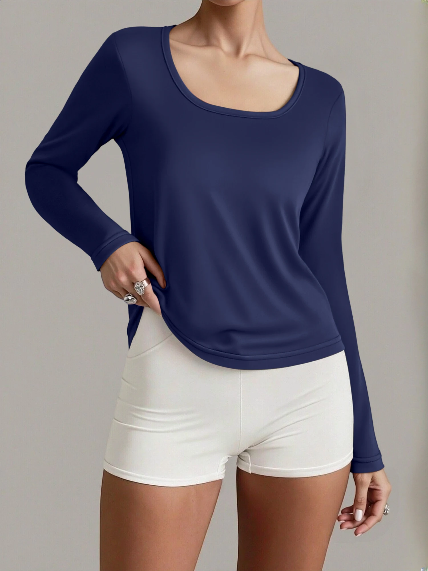 Breathable Slim‑Fit U‑Neck Blouse, All‑Season Long‑Sleeve Shirt for Getaway and Outdoor Relaxation view 2
