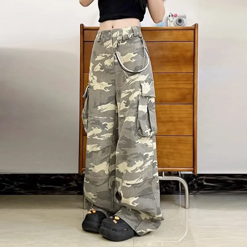 

OR FL High Street Retro 100 Cotton Women Camouflage Cargo Trousers American Streetwear Brand Baggy Staraight Slacks Y2k Pants