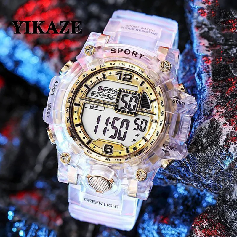 YIKAZE Fashion Digital Watch for Women Men Luxury Women Sports Watch Transparent Design Student Child Electronic Wristwatch