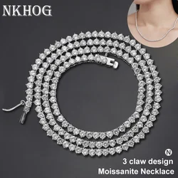 NKHOG 3mm D VVS1 Moissanite Tennis Necklace 925 Sterling Silver Plated 18k White Gold Hip Hop Link Chain Women Men Necklaces