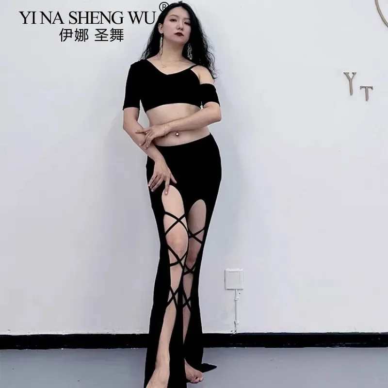 New Belly Dance Practice Outfit Oriental Dance Clothing 2pcs Set Women's High Waist Tie Waist Pants For Female Dancers Dancewear