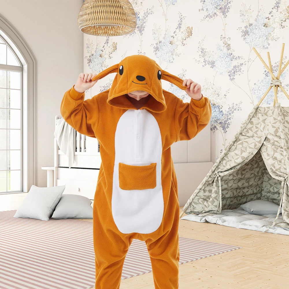 CANASOUR Kangaroo Costume Kids Onesie Pajamas For Boys and Girls Festival Halloween Christmas Cosplay One-piece Homewear