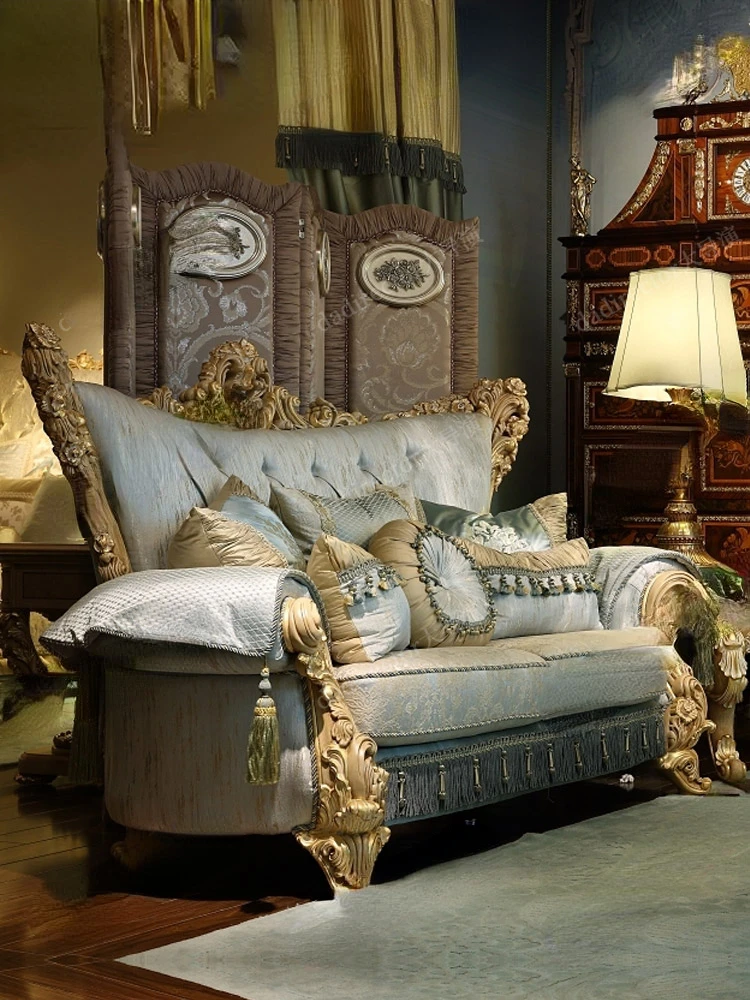 Fabric Sofa Luxury Living Room Solid Wood Carved Sofa Classical Sofa