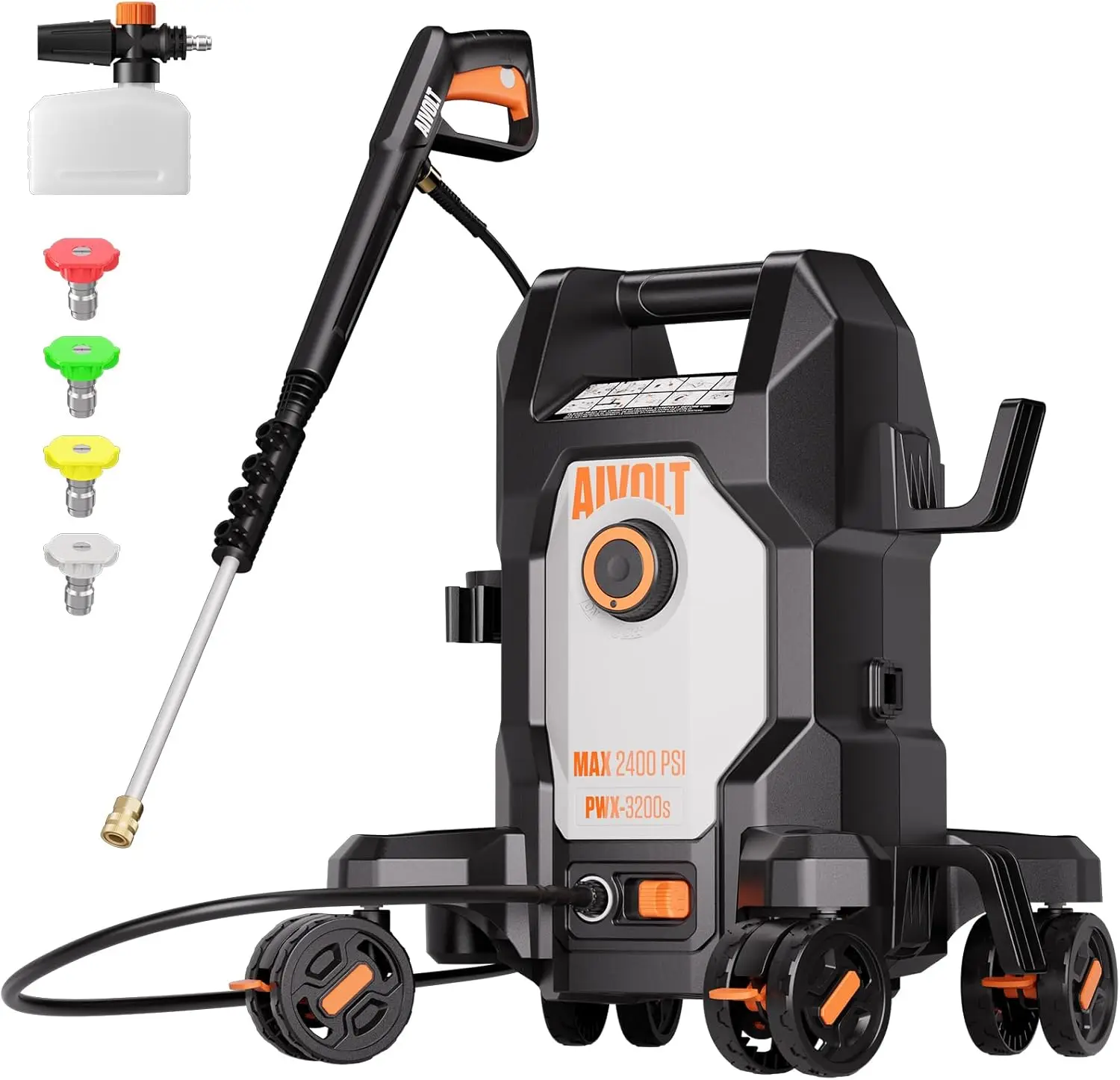 

Electric Pressure Washer, Anti-Tipping Power Washer Surge Pressure 4800PSI with 36FT Cable & 25FT Hose, 4 Nozzles, Soap Tank