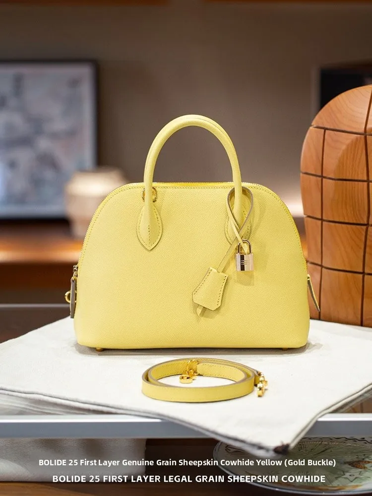 

Desigg Handbag Semi-Handmade ell ape Bowling Bag Top Layer Cowhide Single oulder Crossbody Bag for Women Briti Sle