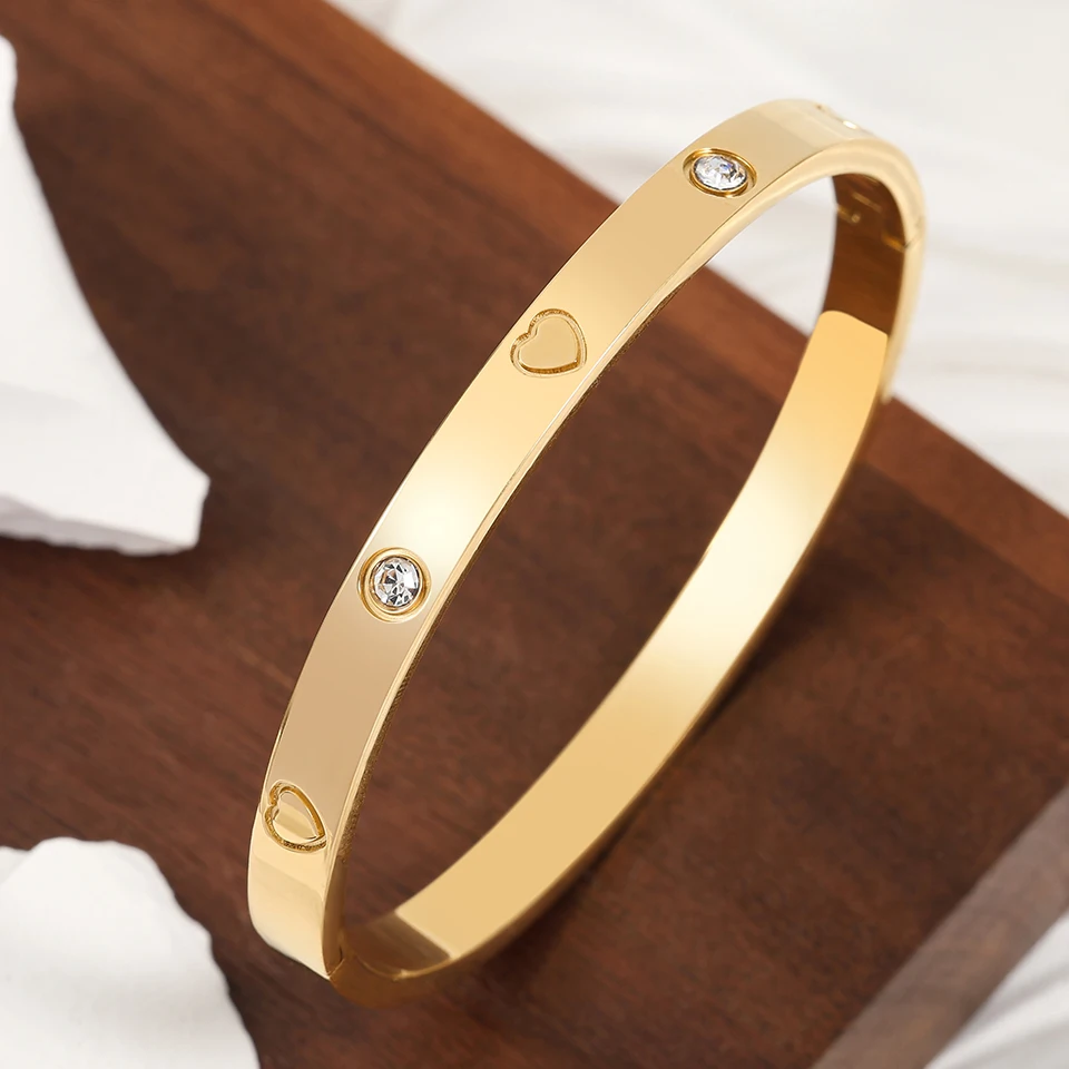 ZAKOL Classic Geometric Stainless Steel Bracelet Bangles With Zircon Exquisite Gold Color Birthday Jewelry Gift for Women image 2