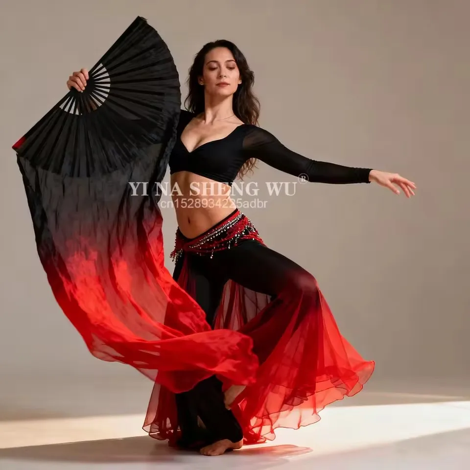 High Quality 100% Real Silk Belly Dance Fans Dance Performance Handmade 1 Pc Left+1 Pc Right Hand Gradient Colors New