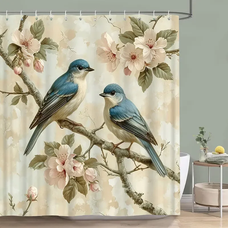 Vintage floral Colourful bird shower curtain watercolour painting art creative home polyester shower curtains bathroom decor