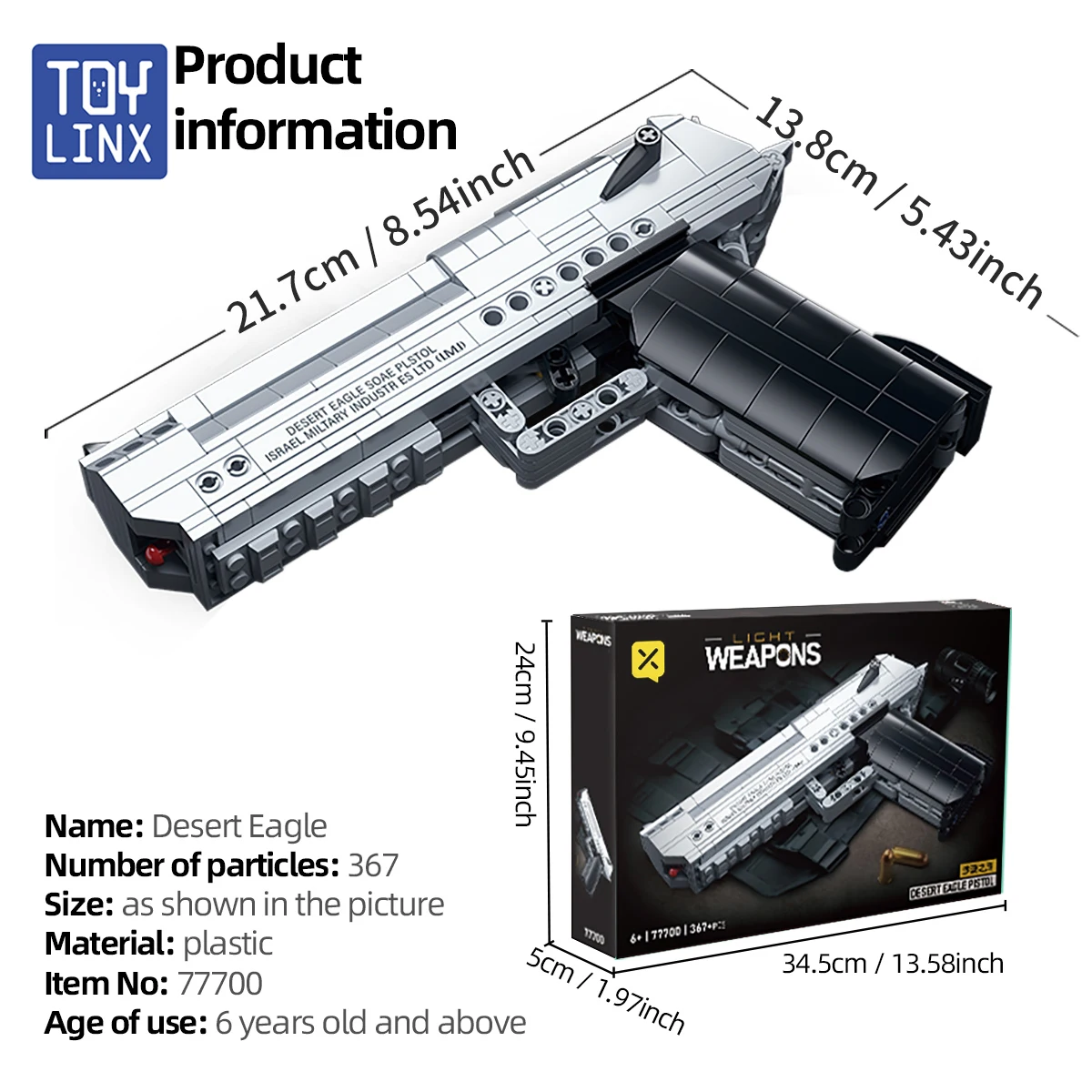 Gun Building Block 375PCS Set Pistol Shootable Military Building Toy as Halloween Present for Children and Adults.