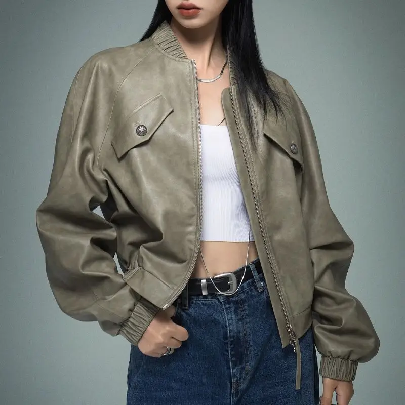 

2025 Autumn New Leather Jacket Women Short Vintage Casual Fashion Versatile Leather Coat