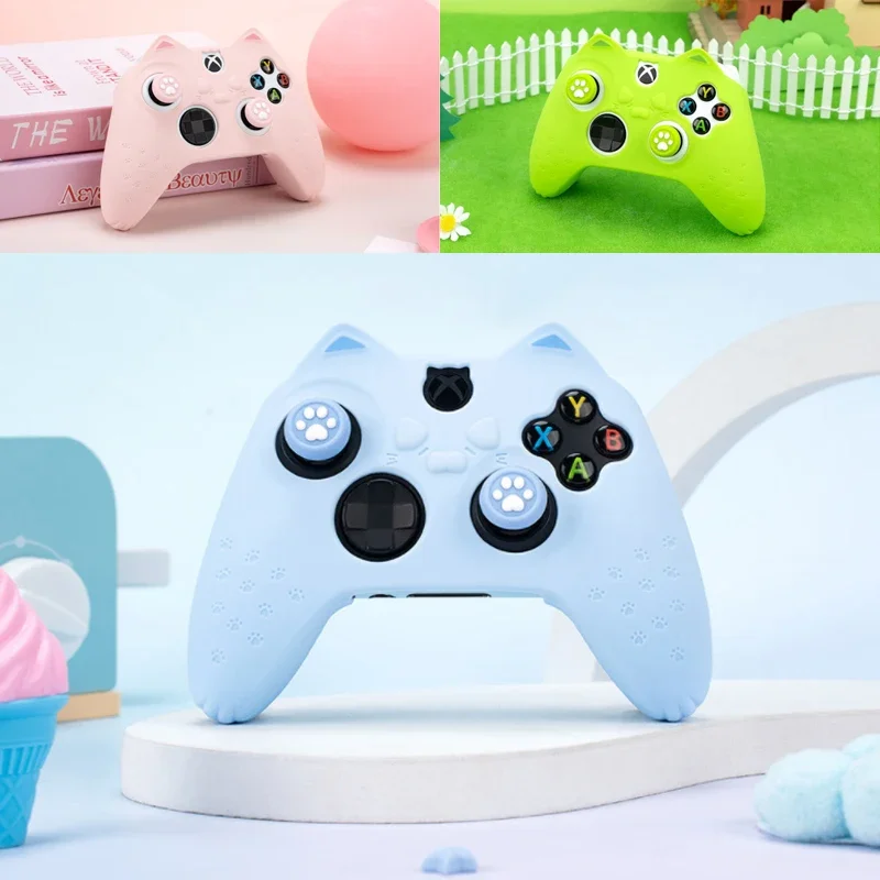 Cute Cat Paw Silicone Soft Protector Sticker Skin For Xbox Series X/S Game Controller Protective Case Thumb Stick Grip Cap Cover