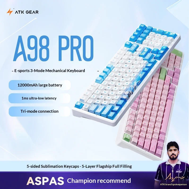 

Механическая клавиатура ATK A98 Pro: беспроводная, Bluetooth, для игр, киберспорта, настраиваемая, для компьютера и офиса