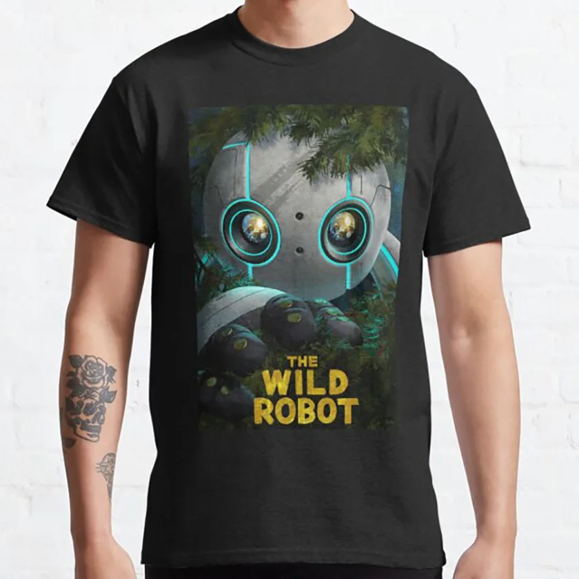 

The wild robot printed t shirt futuristic animation 2024 movies sci fi monster robot shirts graphic tee plus size men's clothing