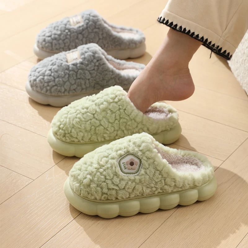 شباشب قطنية سميكة لمجموعة الشتاء النسائية، ديكور منزلي جديد، دفء داخلي، ونعال قطنية سميكة