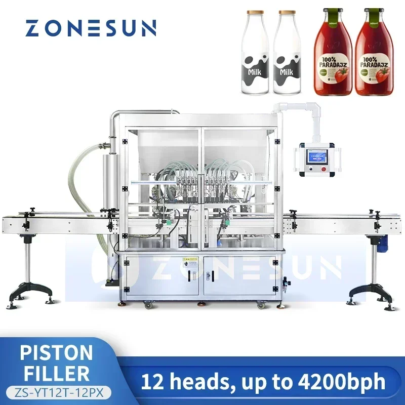 ZONESUN Automatic Piston Filler Thick Paste Filling Machine Volumatric Pneumatic Liquid Filler Servo Pump ZS-YT12T-12PX