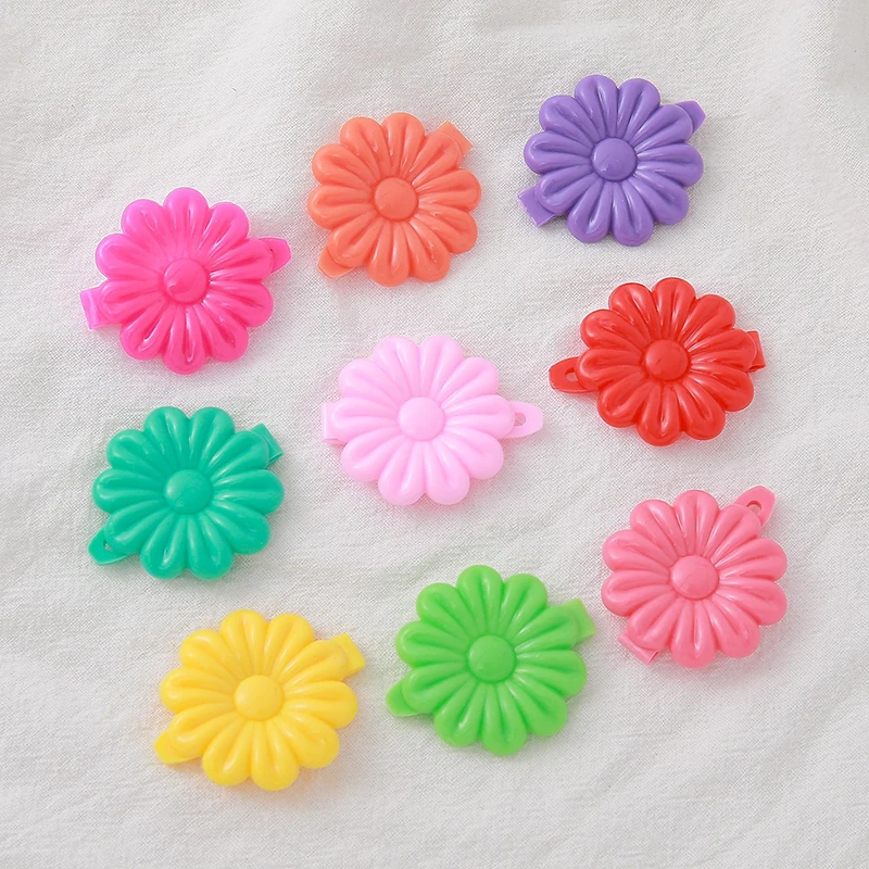 50PCS 3.3cm*4cm Sunflower Plastic Side Hairpins Daisy Floral Hair Clips for Kids Hair Accessories Frog Hair Barrettes