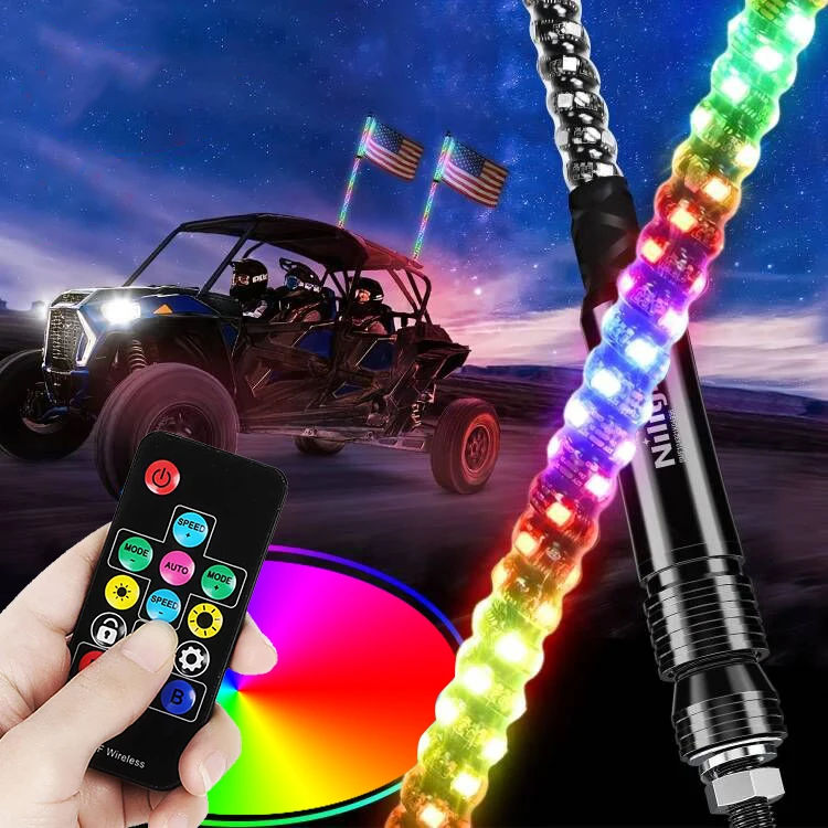 6ft/1.8m LED Zweep Licht RGB Waterdichte Meerkleurige Vlaggenmast Lamp Bowlight voor Offroad Zandrails/Buggies, SxS, ATV/UTV, RZR, Vrachtwagens