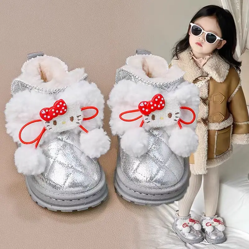 مرحبا كيتي الشتاء الأطفال أحذية سانريو Kawaii الاطفال الكرتون فتاة زائد القطن أحذية النساء الدافئة قصيرة التمهيد الطفل زلة الأحذية هدية #1