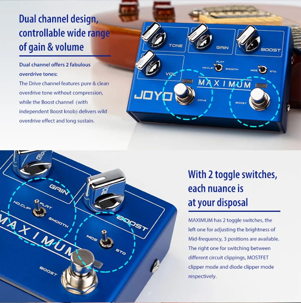 JOYO R-05 massimo pedale effetto charra Overdrive pulo tono selvaggio senza compressione pedale per charra Overdrive a lunga durata  18