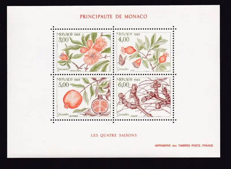 Monaco Post Stamps Y1989 Fruit Tree Four Seasons Pomegranate Tree 4 New MNH Collectible Postage Stamps Material For Scrapbooking