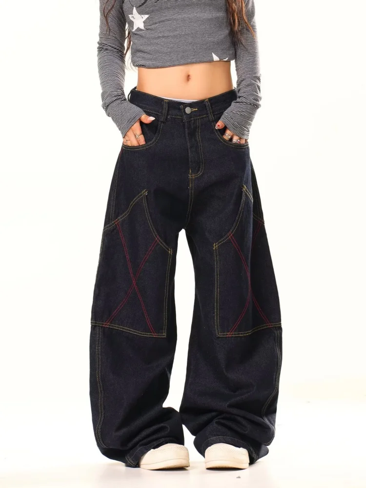 

Уличная одежда Cyber Y2K, черные мешковатые женские джинсы-карго, брюки для женской одежды, прямые роскошные джинсовые брюки Pantalon Femme