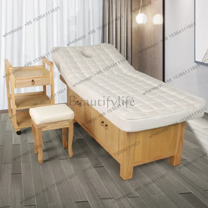 LSWooden Latex Massage Beds Beautify Comfort Thai Professional Massage Tables Placement Sauna Salon Furniture Cama Dobravel FYMB