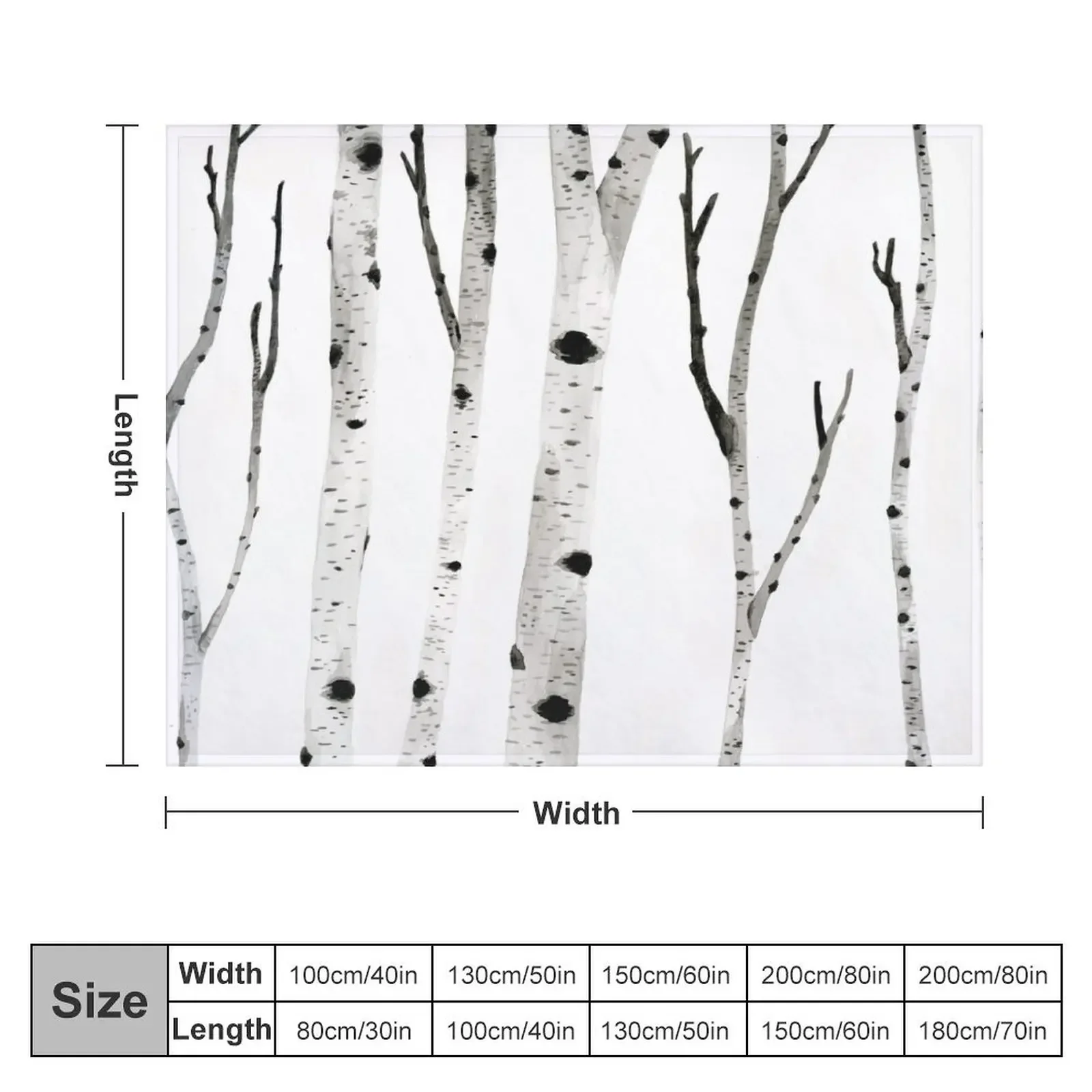 Ink Birch Trees Throw Blanket Personalized Gift Soft Weighted Blankets