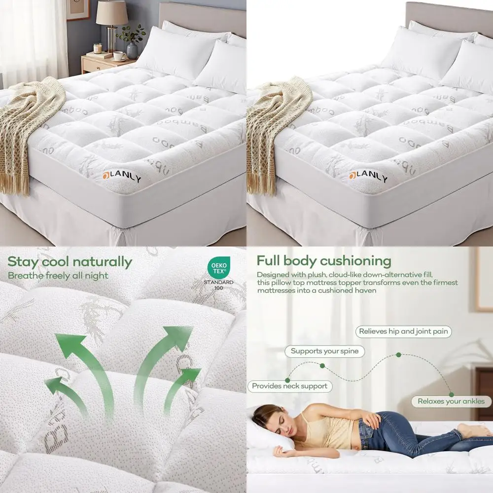 

Охлаждающая подушка из бамбуковой вискозы, наматрасник - плюшевая подушка для кровати размера «king-size» для облегчения боли в спине с глубоким эластичным карманом, белая