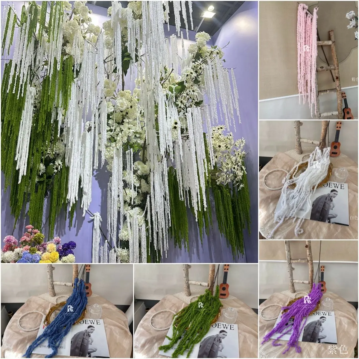 

6 шт. искусственных цветов амаранта длиной 1 метр, элегантные зеленые подвесные цветы для богемных домов, вечеринок, свадебных церемоний, Рождества, сада