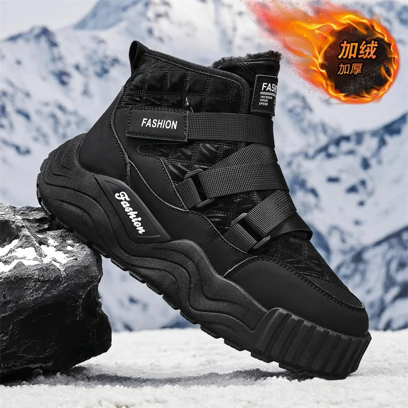남성용 방수 스노우 부츠, 플러시 안감, 미끄럼 방지 및 내마모성 스니커즈 밑창, 따뜻한 겨울 캐주얼 부츠
