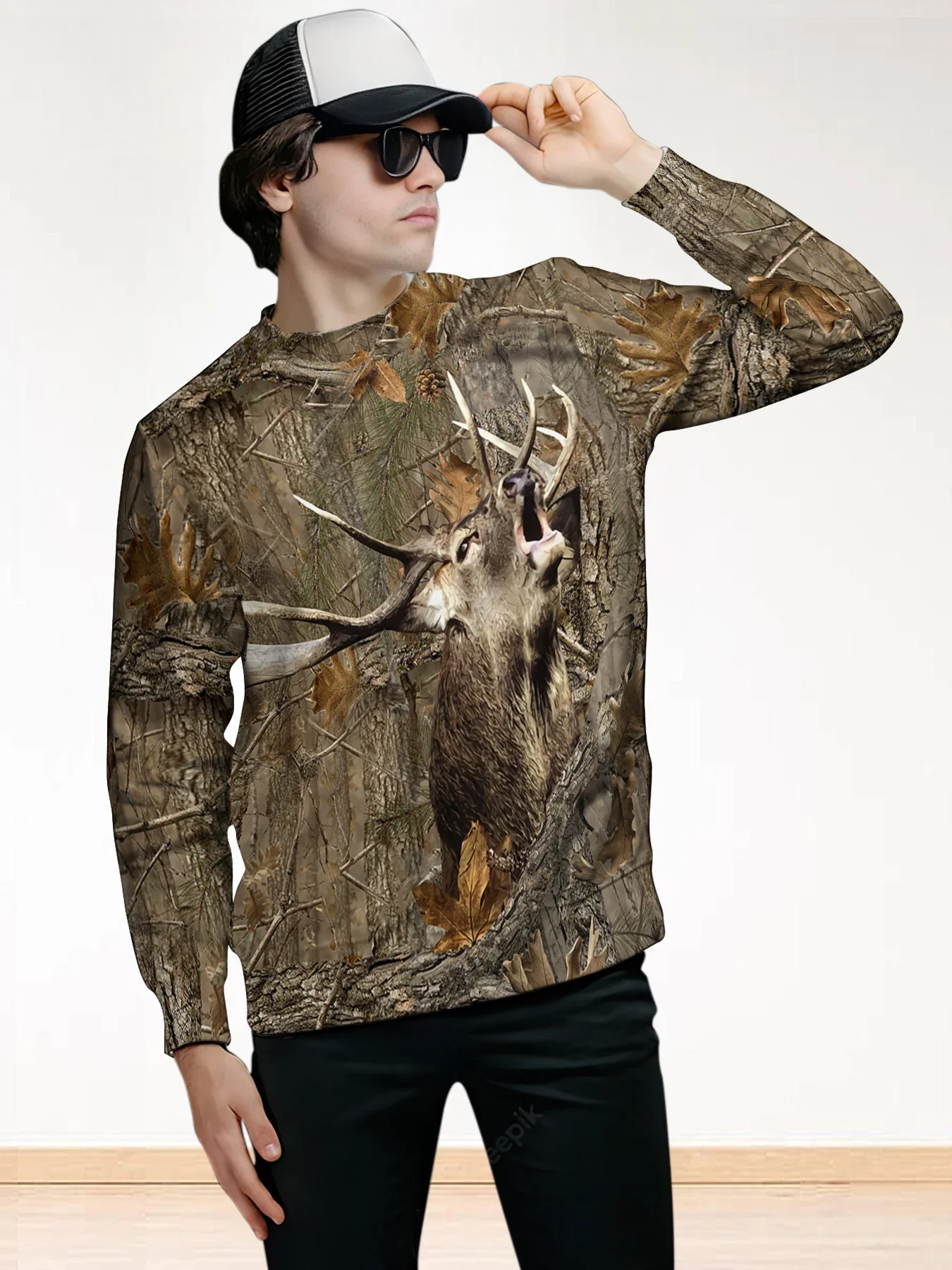 Men Sweatshirt Animal Hunting Wild Boar Graphics Print Round Neck Sportshirt Women Long Sleeve Casual Male Autumn Female Tops