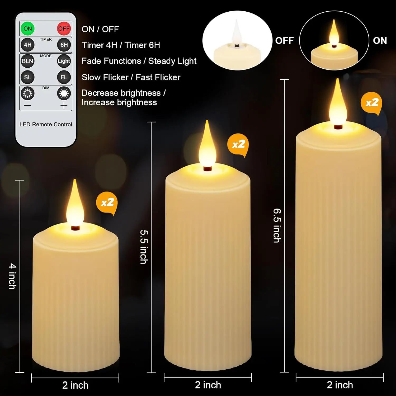 set of 6 USB Rechargeable Remote control led Candles Flickering 3D Flame Roman Pillar Candle light Waterproof  F/Christmas Home