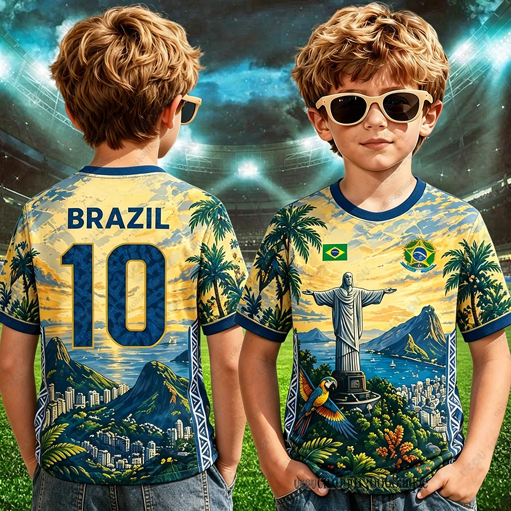 Camisetas de Fútbol Edición Diseño No. 10 de Brasil para Adultos/Niños, Camisetas Deportivas Transpirables de Verano, Uniforme del Equipo de Fútbol de Brasil
