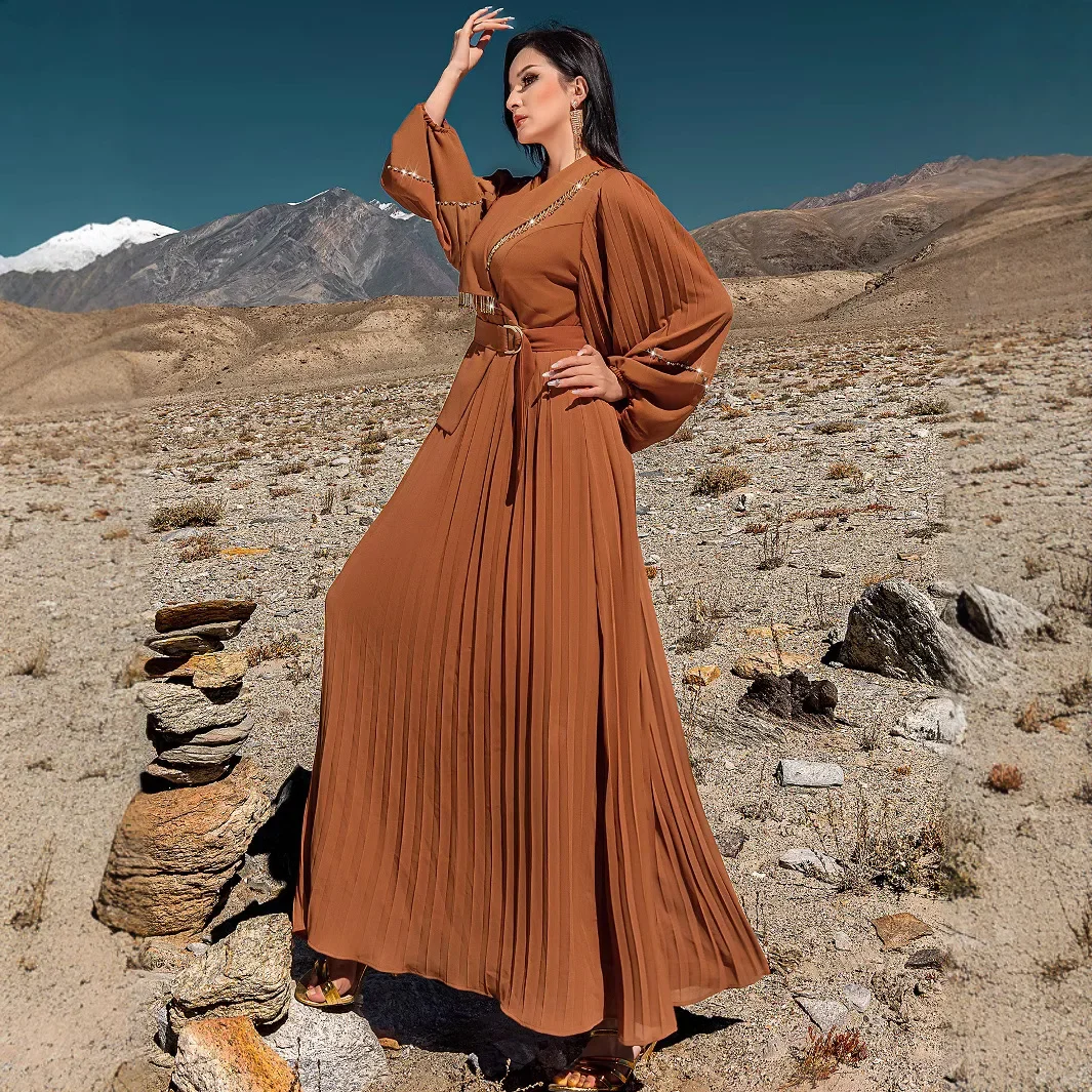 Mode femmes perles Maxi Robe élégante dubaï luxe Abaya Eid Djellaba Ramadan Islam vêtements marocain Caftan Femme Robe caftan
