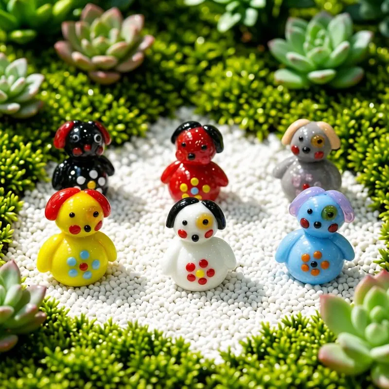 Cute Handmade Mini Glass Dog Figurine Kawaii Petite Cartoon Animal Statue Fairy Garden Bonsai Home Desktop Decor Small Ornament