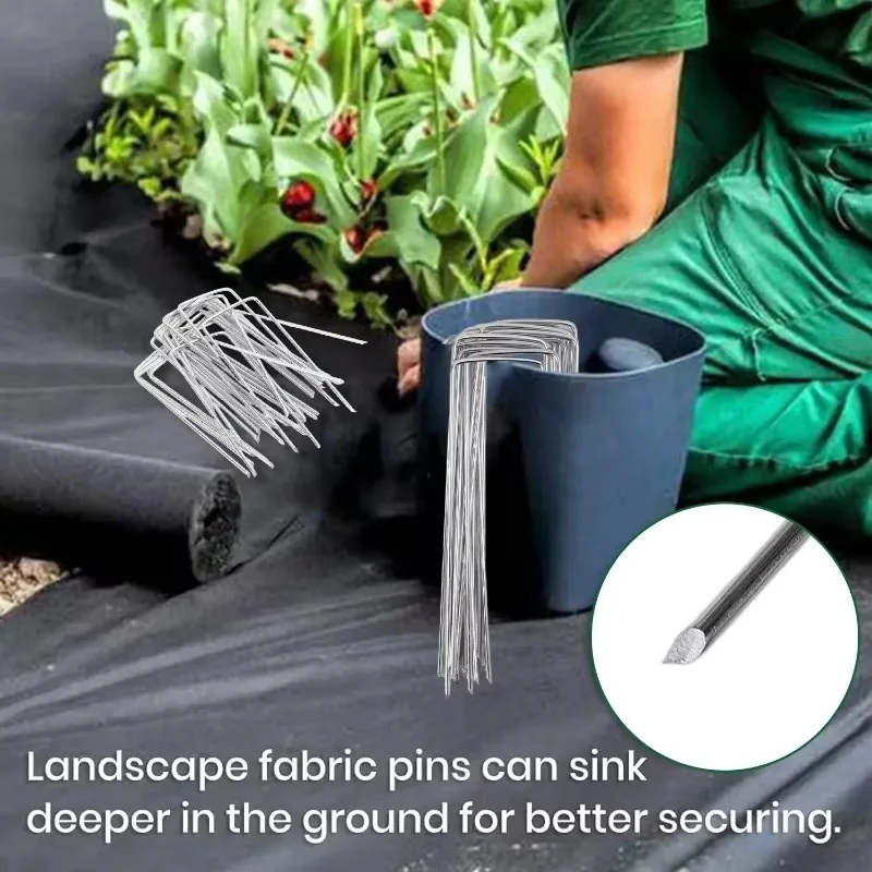 U-type Garden Staples Heavy-duty Fence Stake Sod Pins Galvanized Landscape Stakes Spike for Holding Weed Barrier Ground Cover