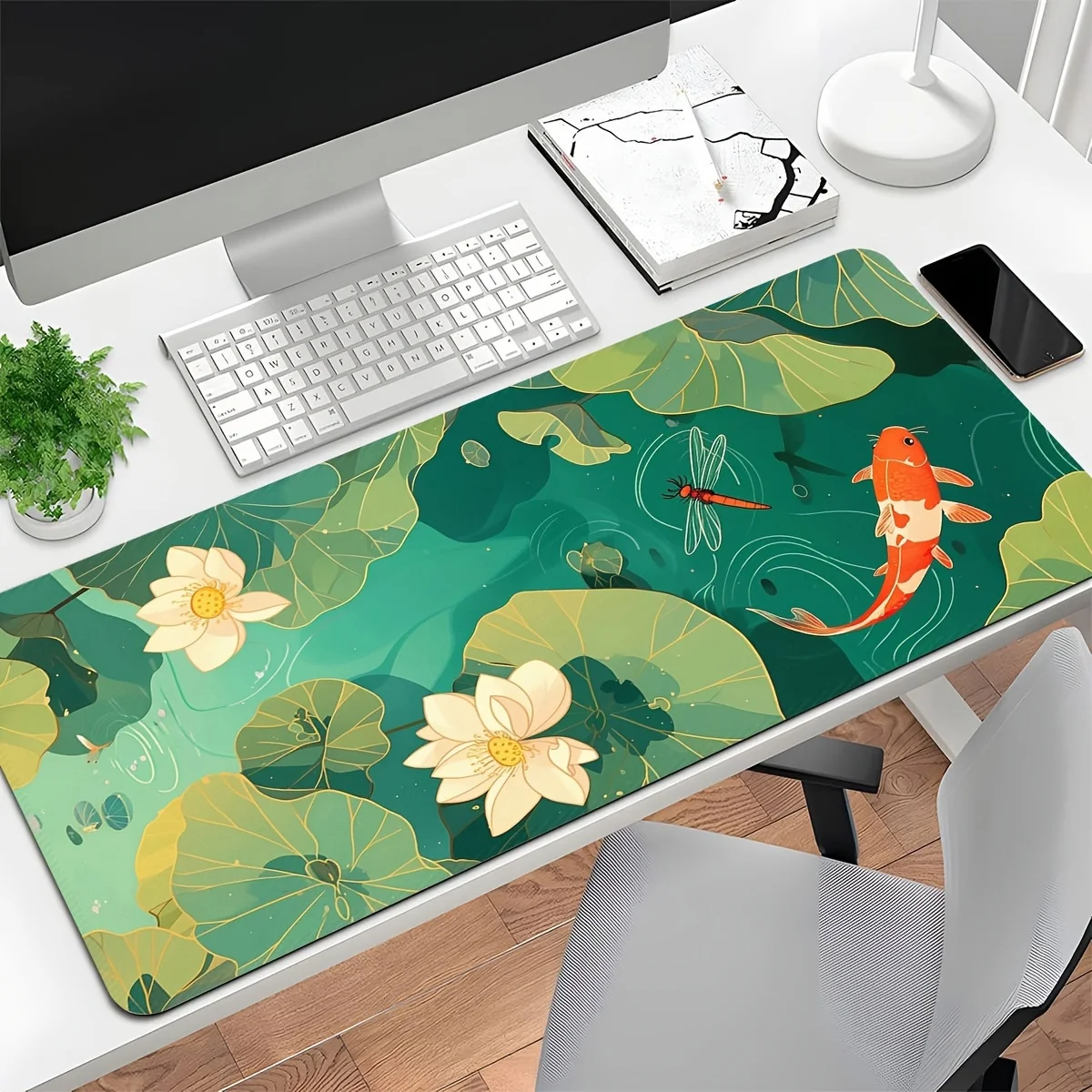 

Pond lotus koi design pattern mouse pad, high-quality desktop decoration computer accessory, washable rubber anti-slip