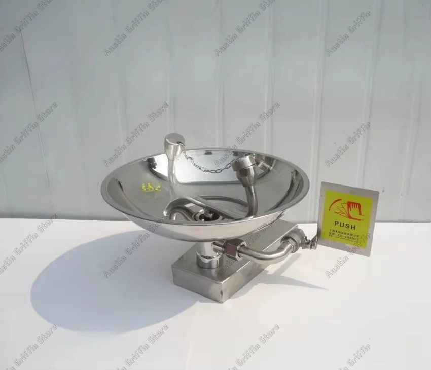 304 Stainless Steel Eye Washer, Industrial Laboratory Double-port Emergency Spray Vertical Wall-mounted Eye Washer
